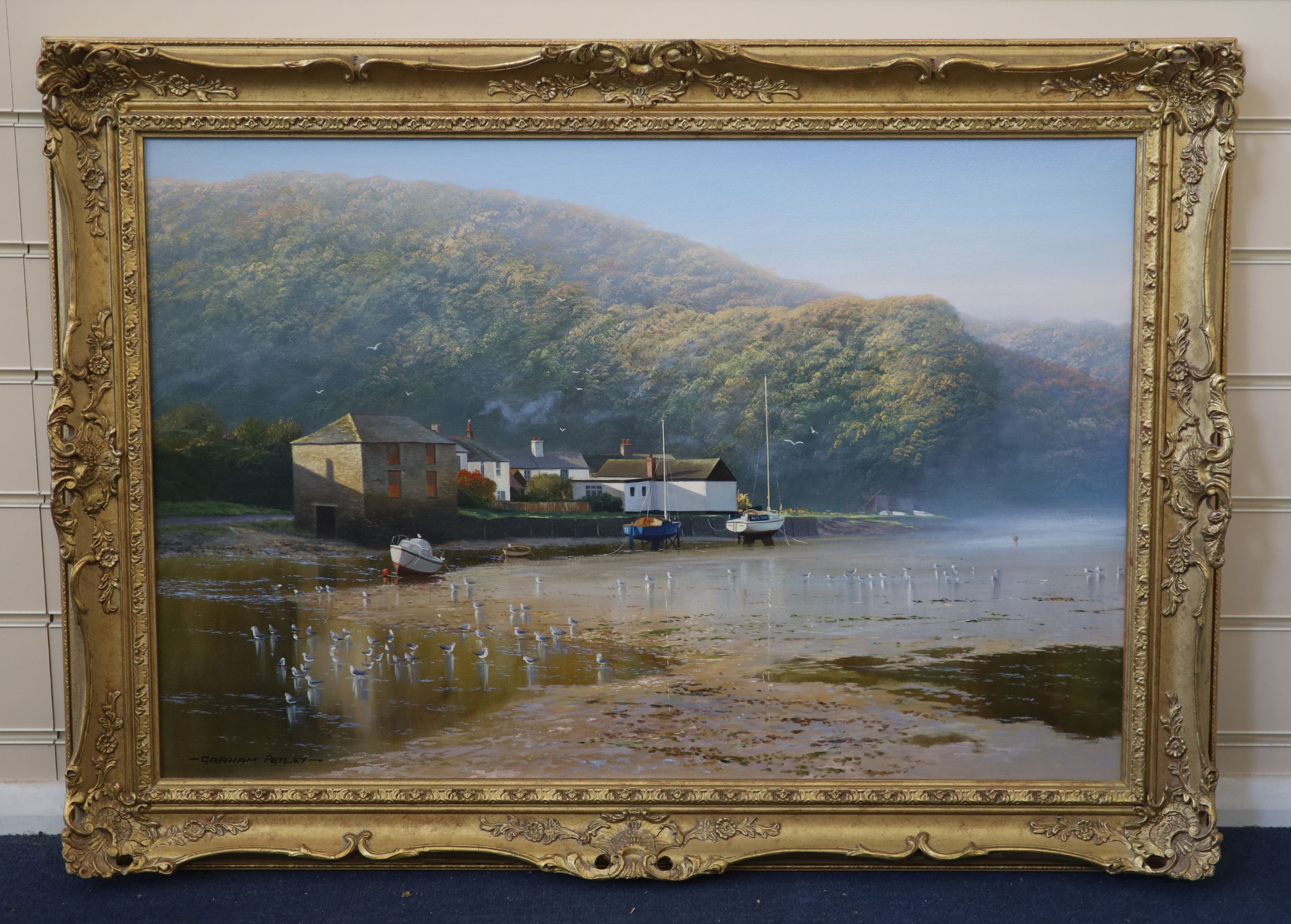 Graham Petley (b.1944), ‘Low tide, Lerryn, Cornwall’, Oil on canvas, 50 x 75cm.